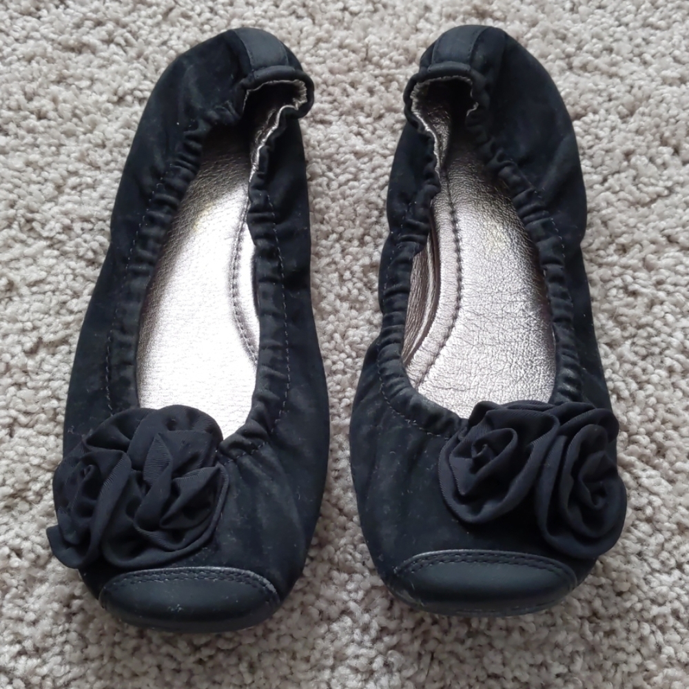 Black Flats with Fabric Flower